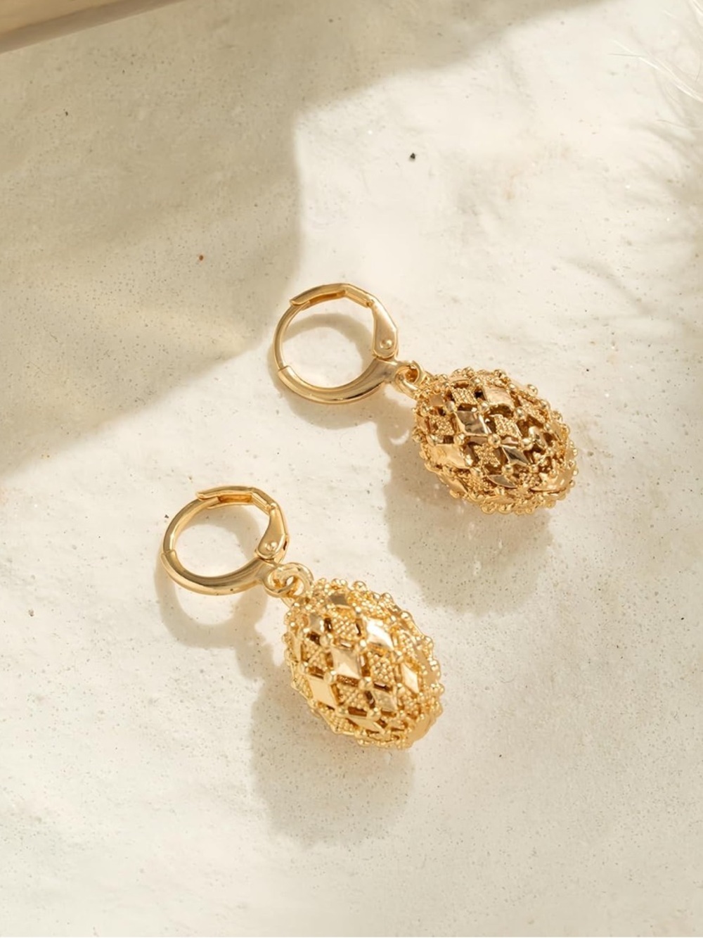 Anthropologie Gold Filigree Orb Drop Earrings - Picture 3 of 5